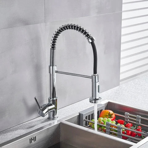 Chrome Pull-Down Kitchen Faucet with Spring Coil