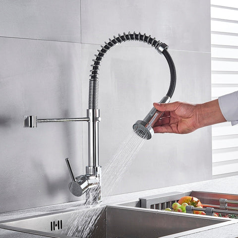 Chrome Pull-Down Kitchen Faucet with Spring Coil