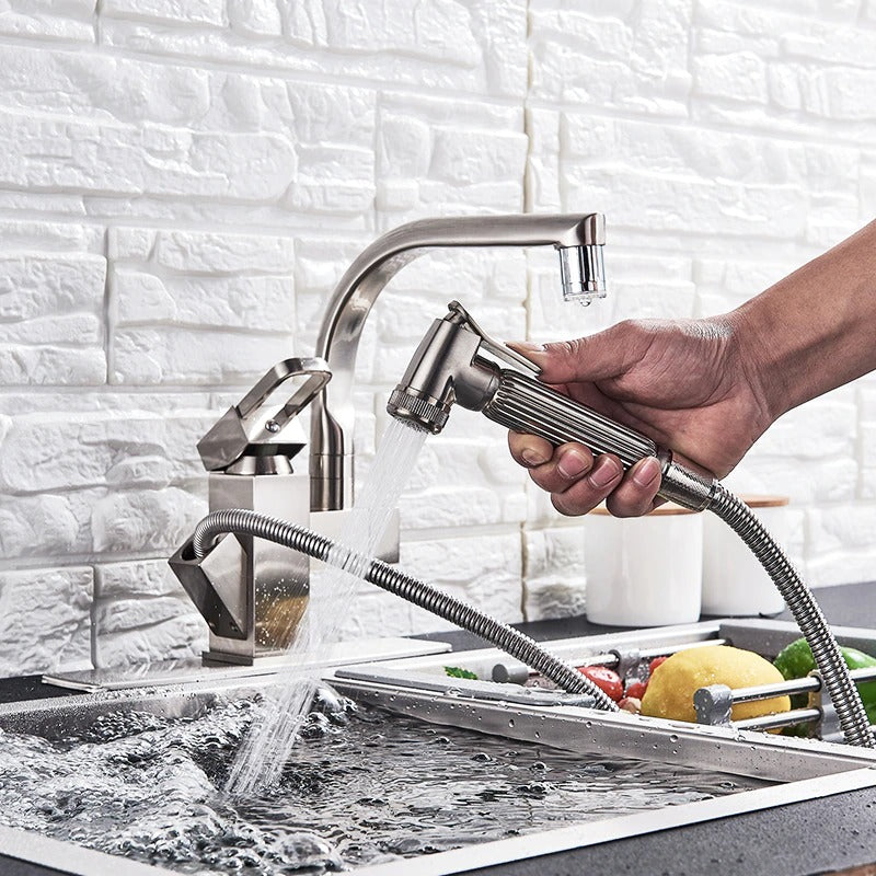 A Kitchen Faucet with a Pull-Down Sprayer Image
