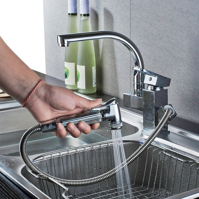 A Kitchen Faucet with a Pull-Down Sprayer Image