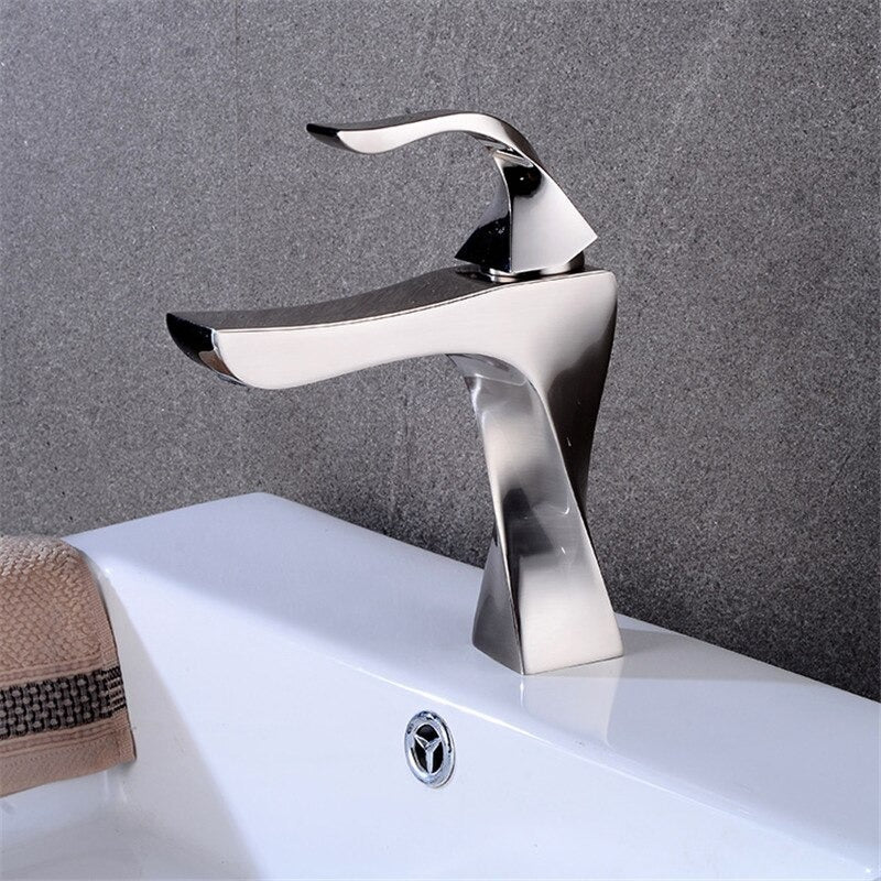 A Brushed Steel Bathroom Sink Faucet Image