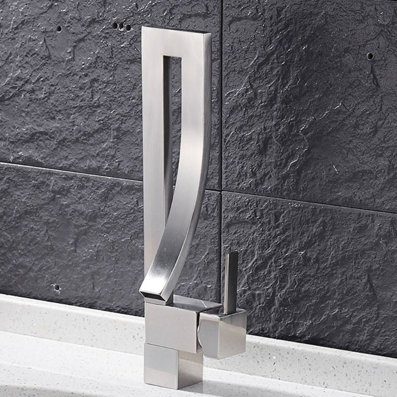A Brushed Steel Bathroom Sink Faucet Image