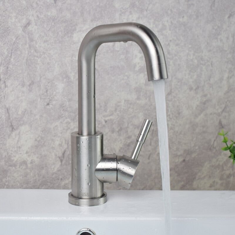 A Brushed Steel Bathroom Sink Faucet Image