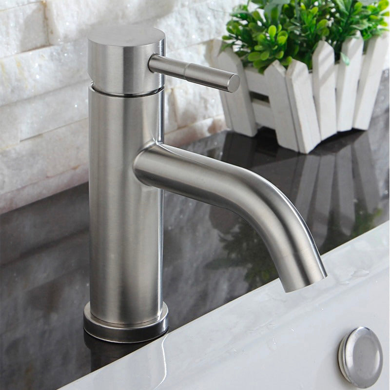 A Bathroom Sink Faucet in Brushed Steel Image