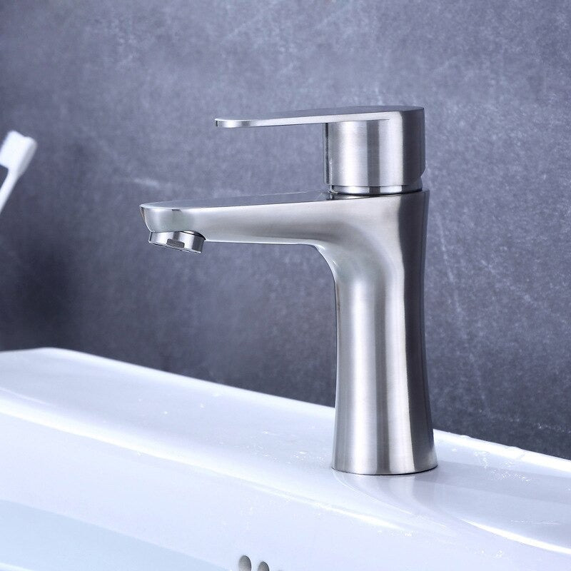 A Brushed Steel Bathroom Sink Faucet Image