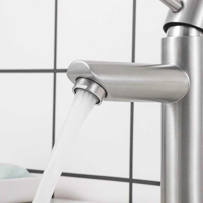 A Bathroom Sink Faucet in Brushed Steel Image