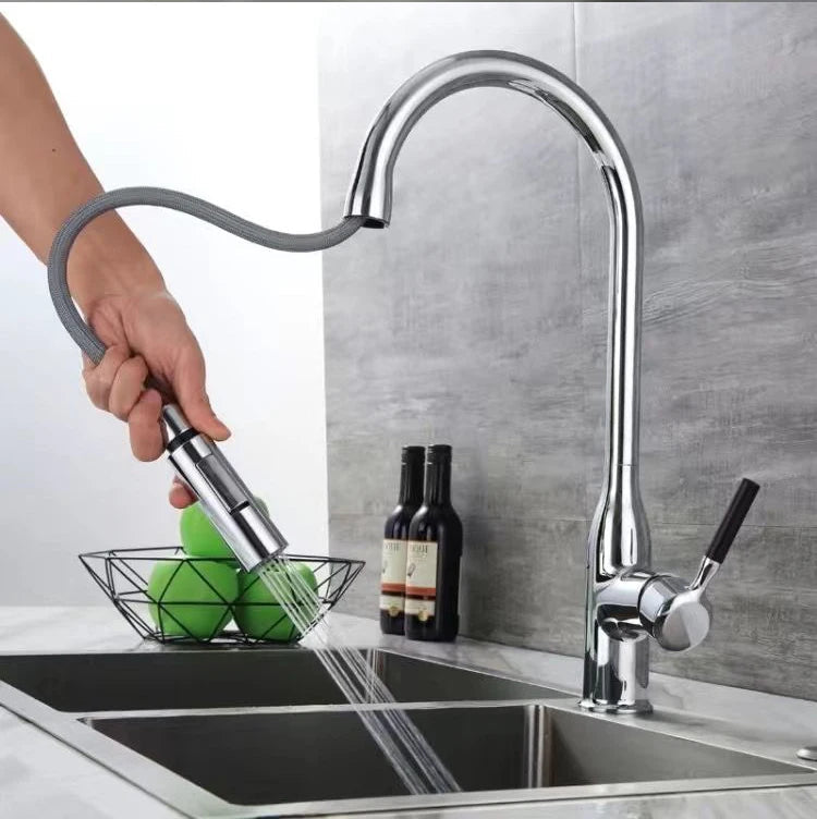 Modern Gunmetal Gray High-Arc Pull-Down Kitchen Faucet Image