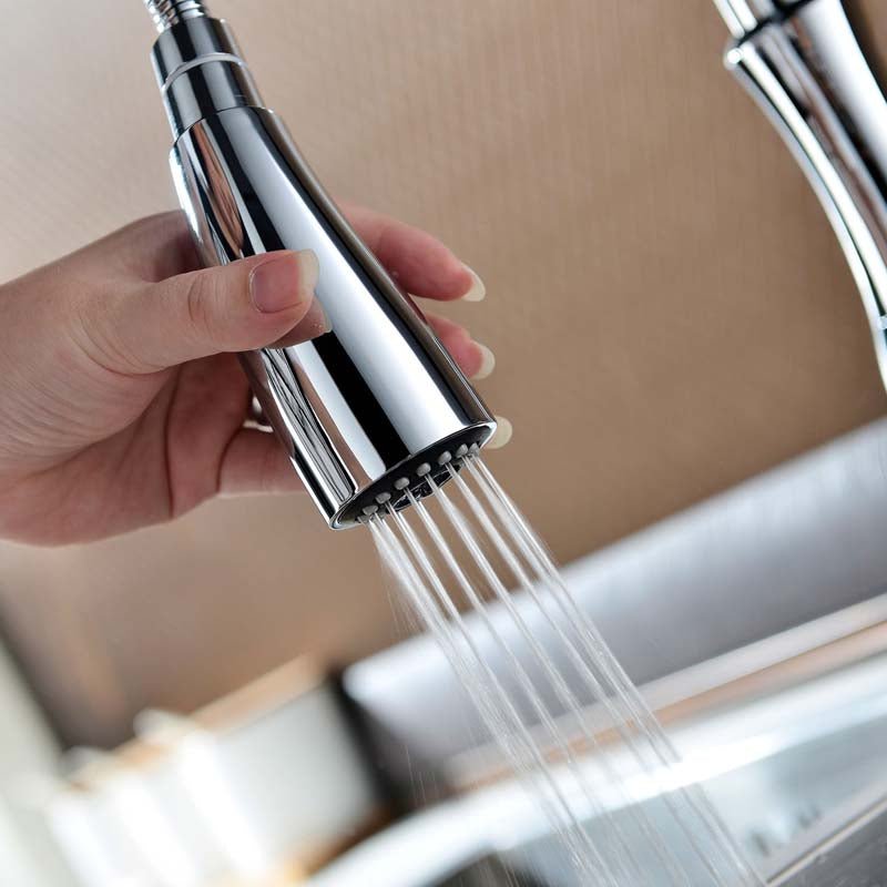 Sculpted Brushed Nickel Pull-Down Kitchen Faucet Image