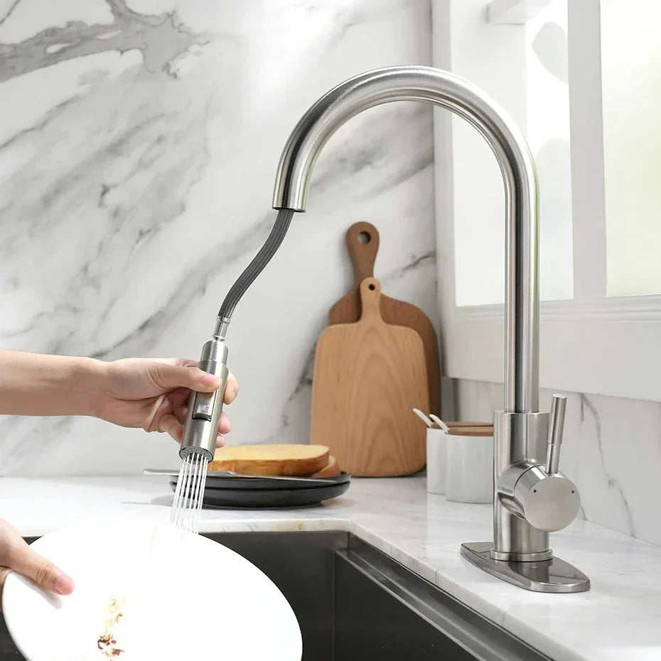 Brushed Nickel High-Arc Pull-Down Kitchen Faucet Image