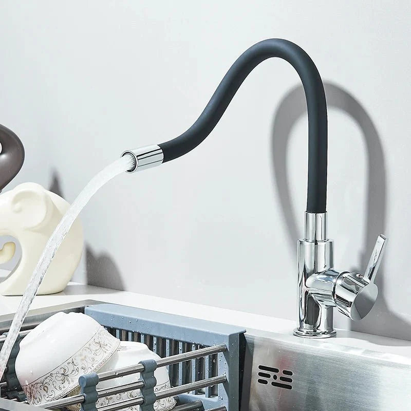 Brushed Nickel Kitchen Faucet with Flexible Black Spout Image