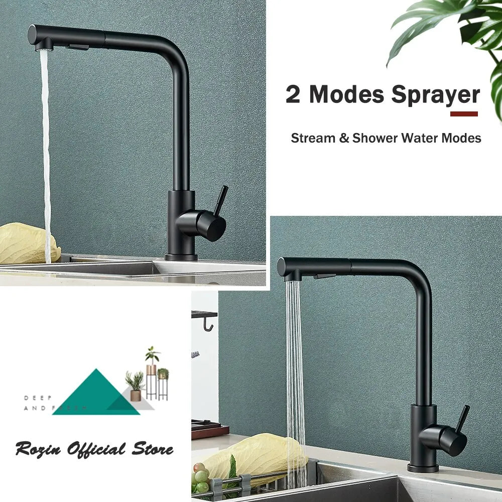 Modern Matte Black Kitchen Faucet with Pull-Out Spray Image