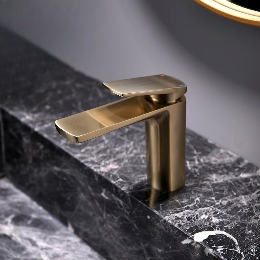 Modern Brushed Gold Single-Handle Bathroom Faucet Image