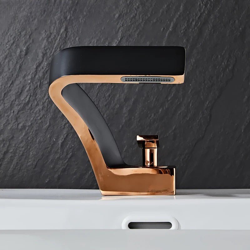 Sleek Matte Black Rose Gold Waterfall Faucet Image