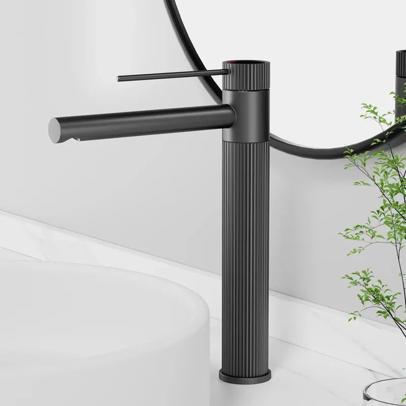 Matte Black Ribbed Single Lever Basin Faucet Image