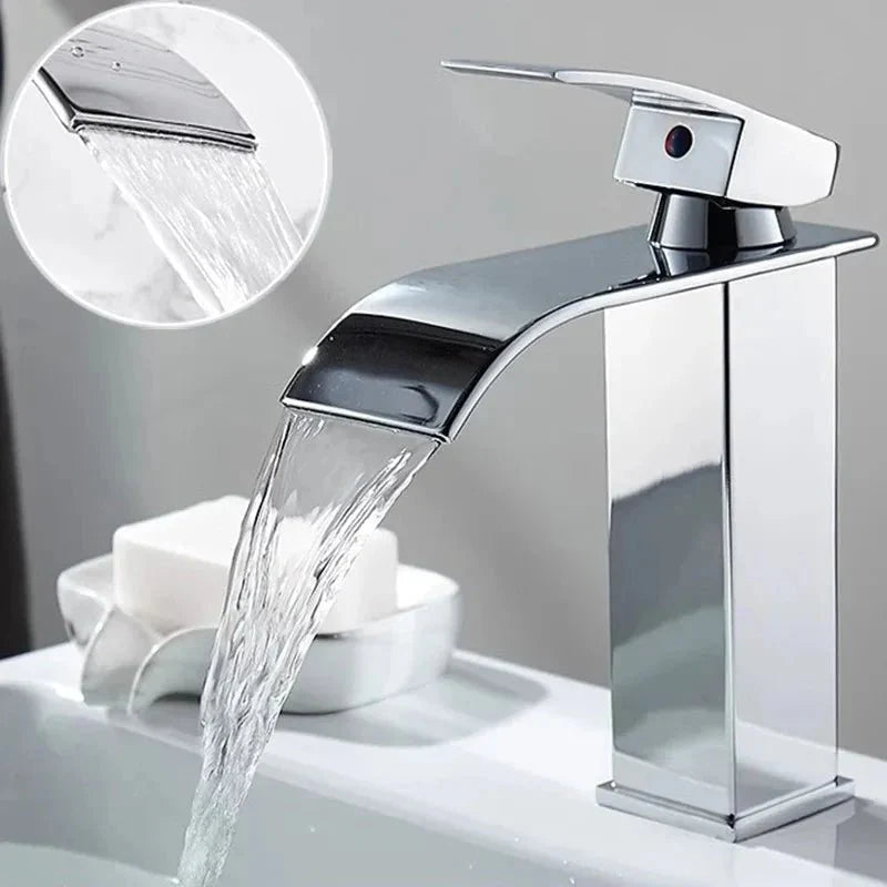 Tall Modern Chrome Waterfall Basin Faucet Image