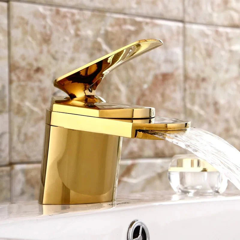Modern Polished Gold Waterfall Basin Faucet Image