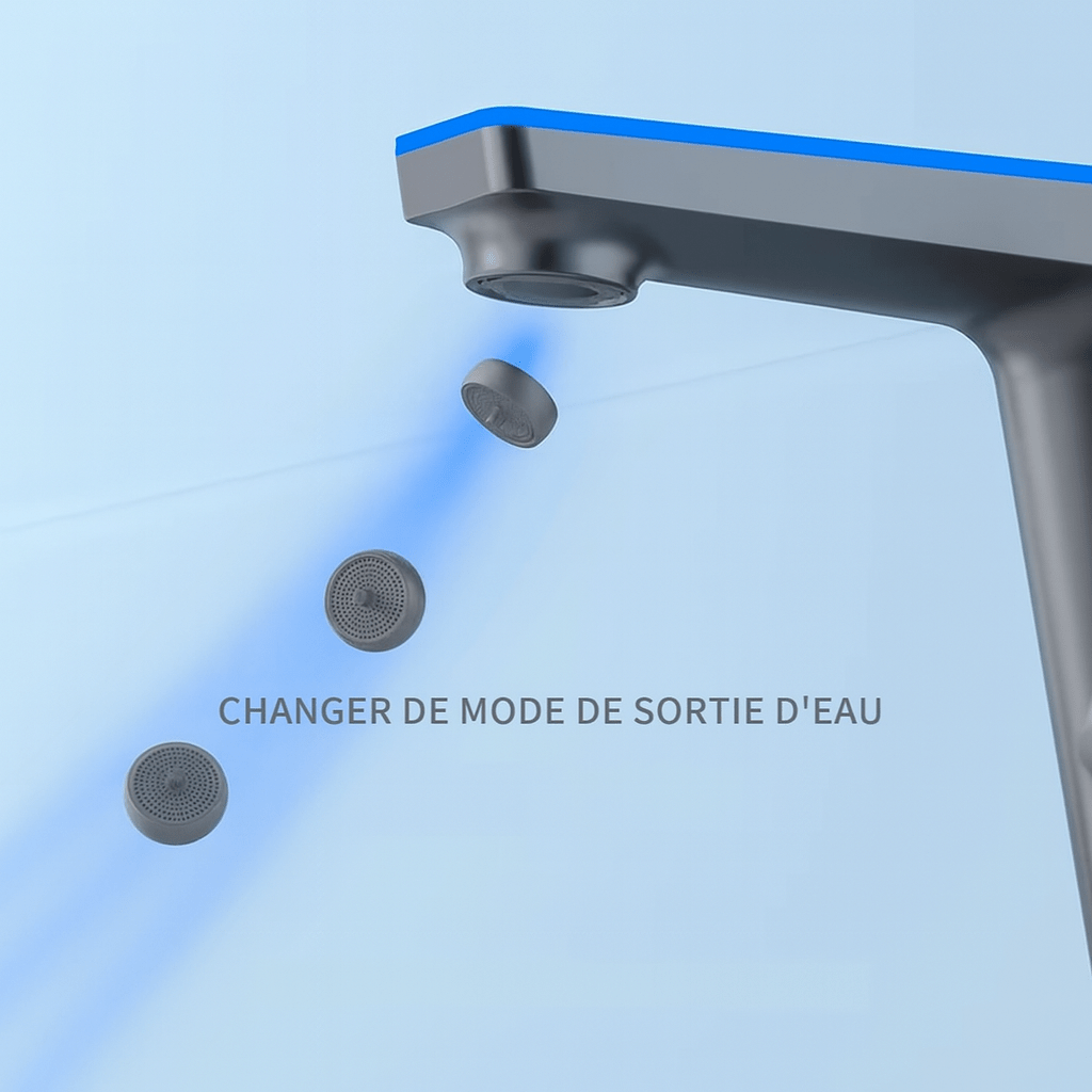 Modern Dark Grey Faucet with Digital Temp & Gold Handle Image