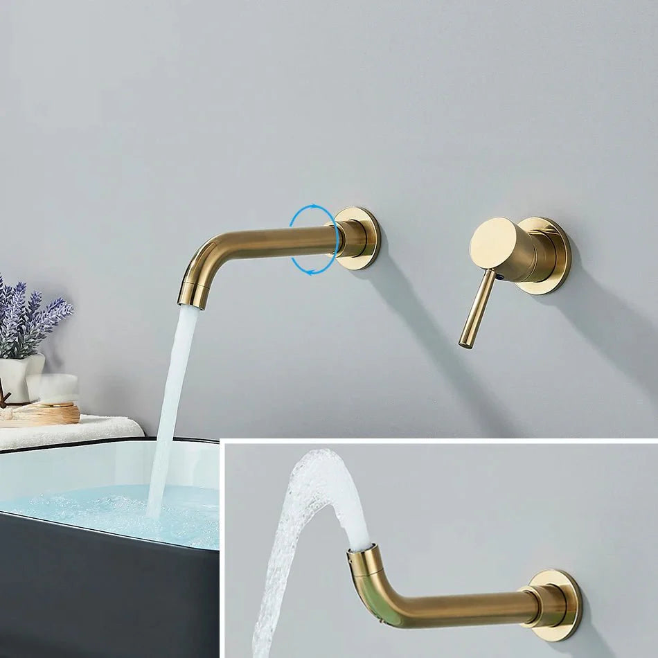 Brushed Gold Wall Mounted Bathroom Faucet Image